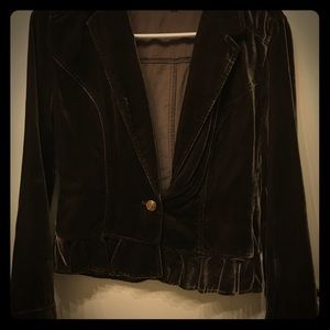 DKNY brown velvet ruffle blazer Sz M